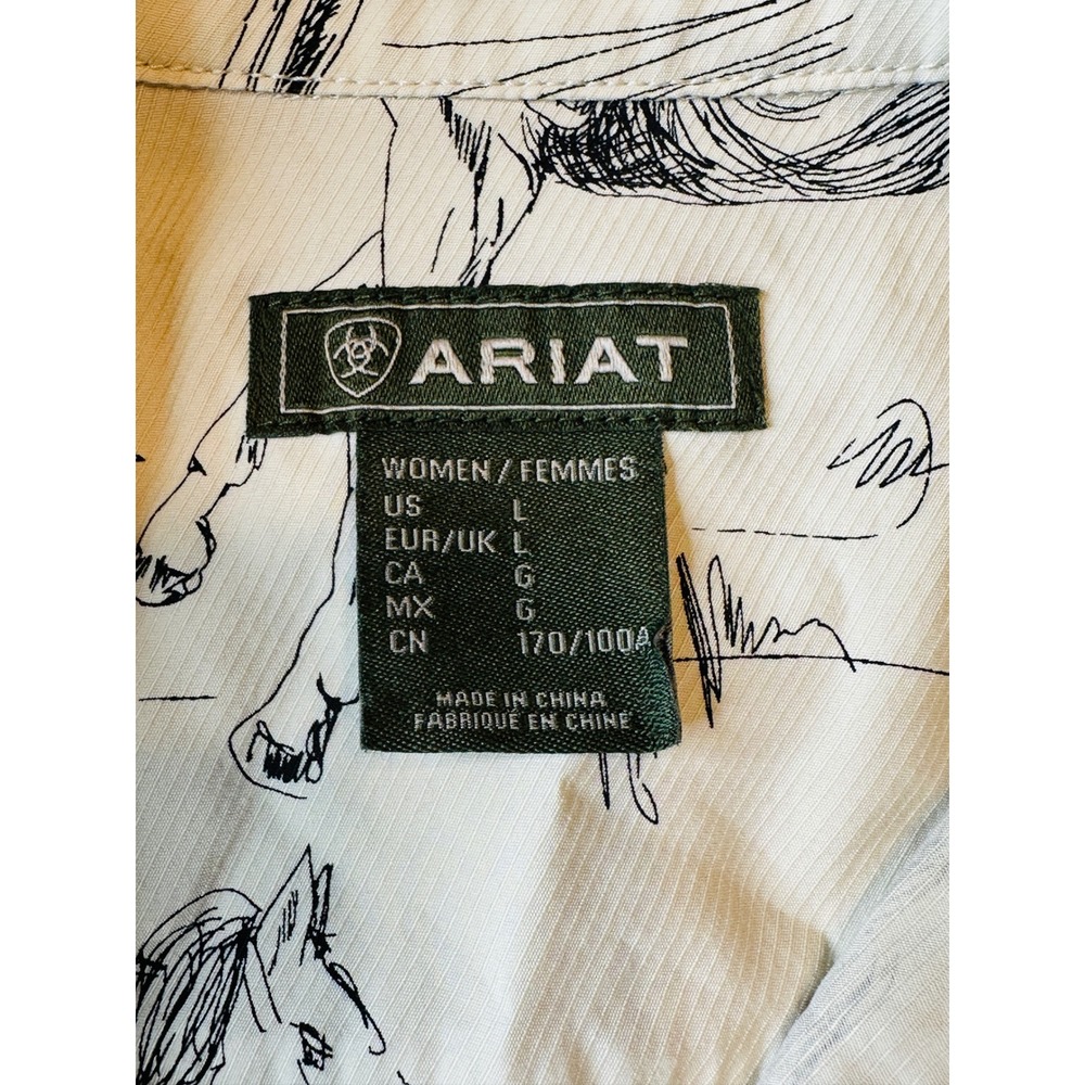 Ariat Cream Button-Down Shirt with Black Horse Sketch Print - Picture 3 of 13